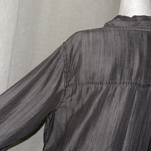 beachlunchlounge L Lyocell Gray Black Embroidered Button Down Casual Shirt - Picture 11 of 14